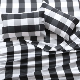 Gingham Black Printed Sheet Set [SIZE: King Bed Extra Depth]