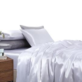 Satin Sheet Set King Bed White