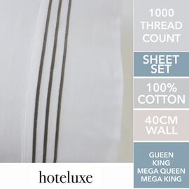 1000 TC Ambassador Embroidered Sheet Set Silver King Bed Extra Depth