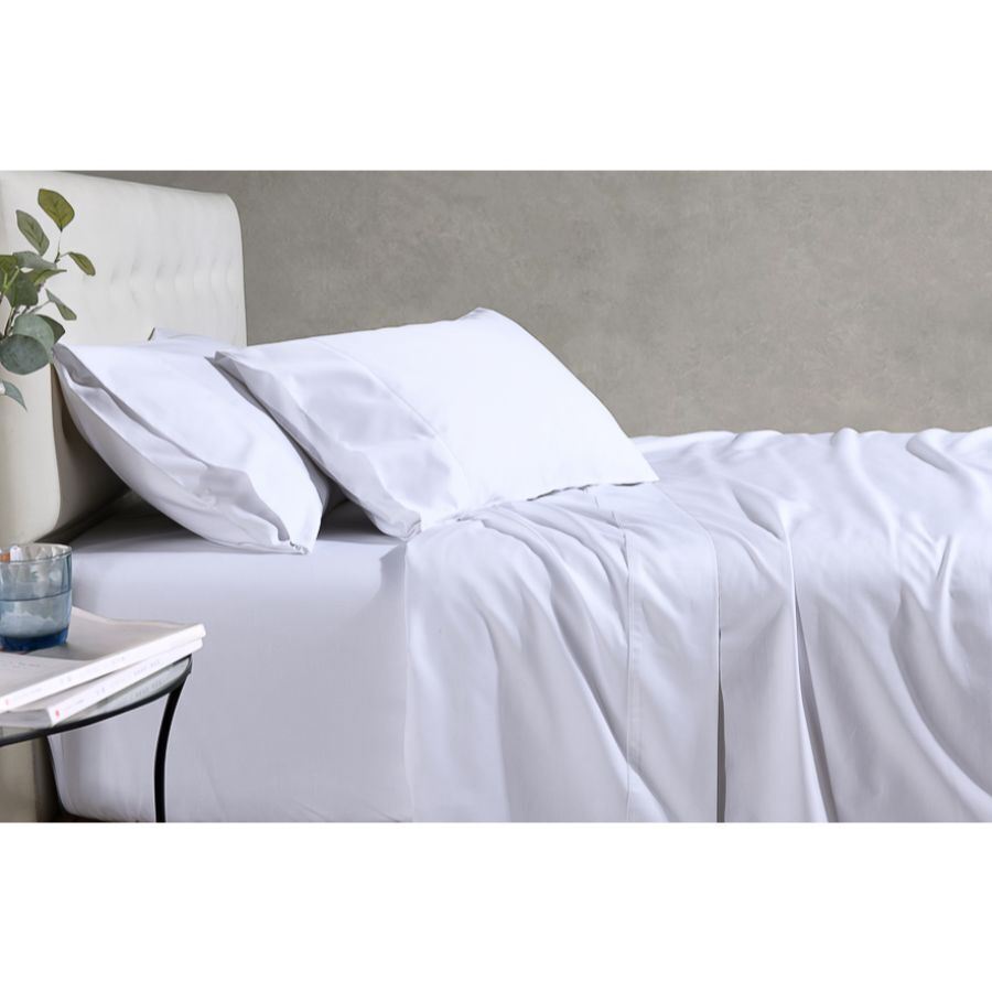 Soho 1000TC Cotton Fitted Sheet White Super King Bed