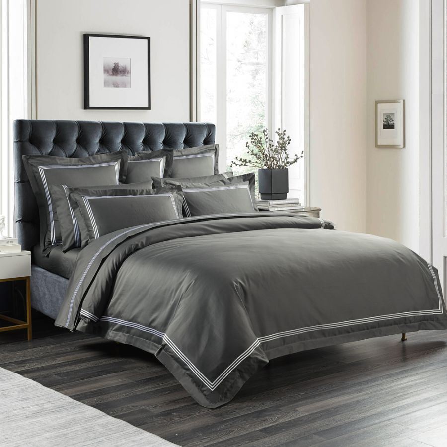 Ritz 1000TC Embroidered Charcoal Quilt Cover Set [SIZE: Tailored Standard pillowcase]