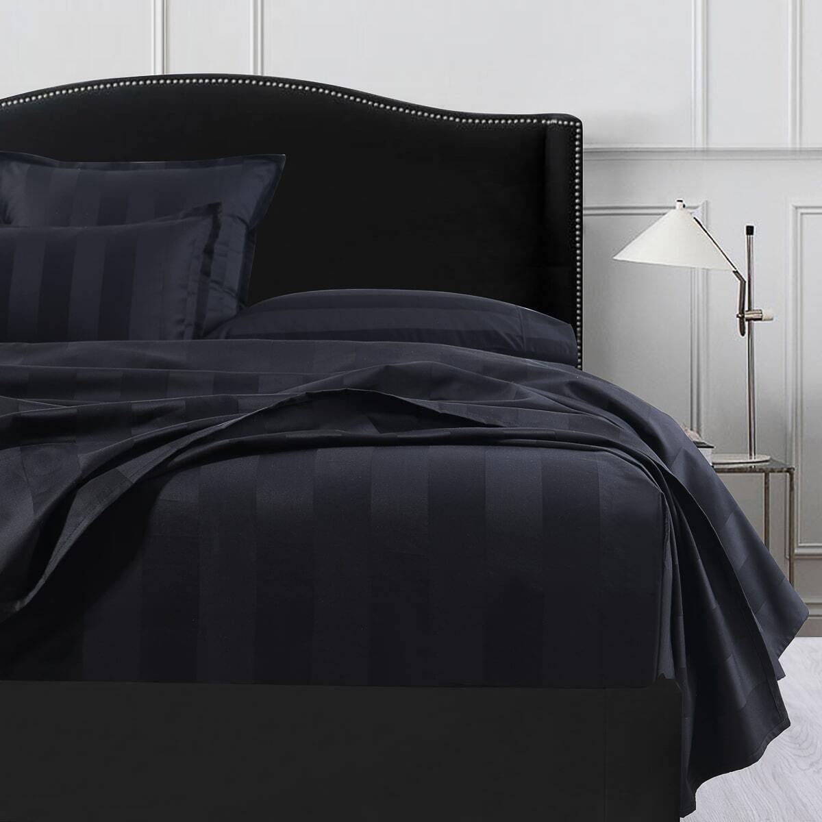 Bespoke 1200TC Fitted Sheet Black Queen Bed
