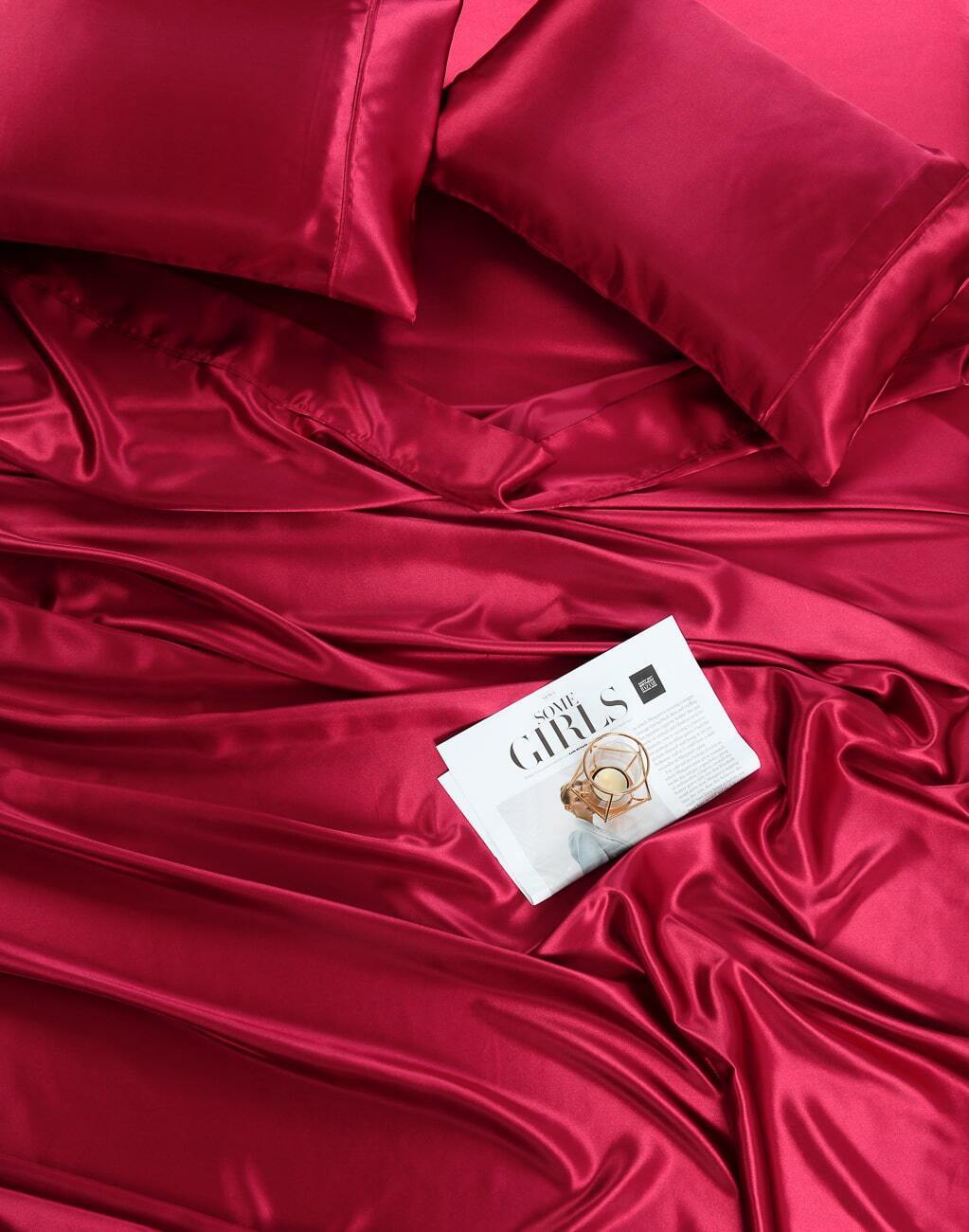 Satin Sheet Set Double Bed Red