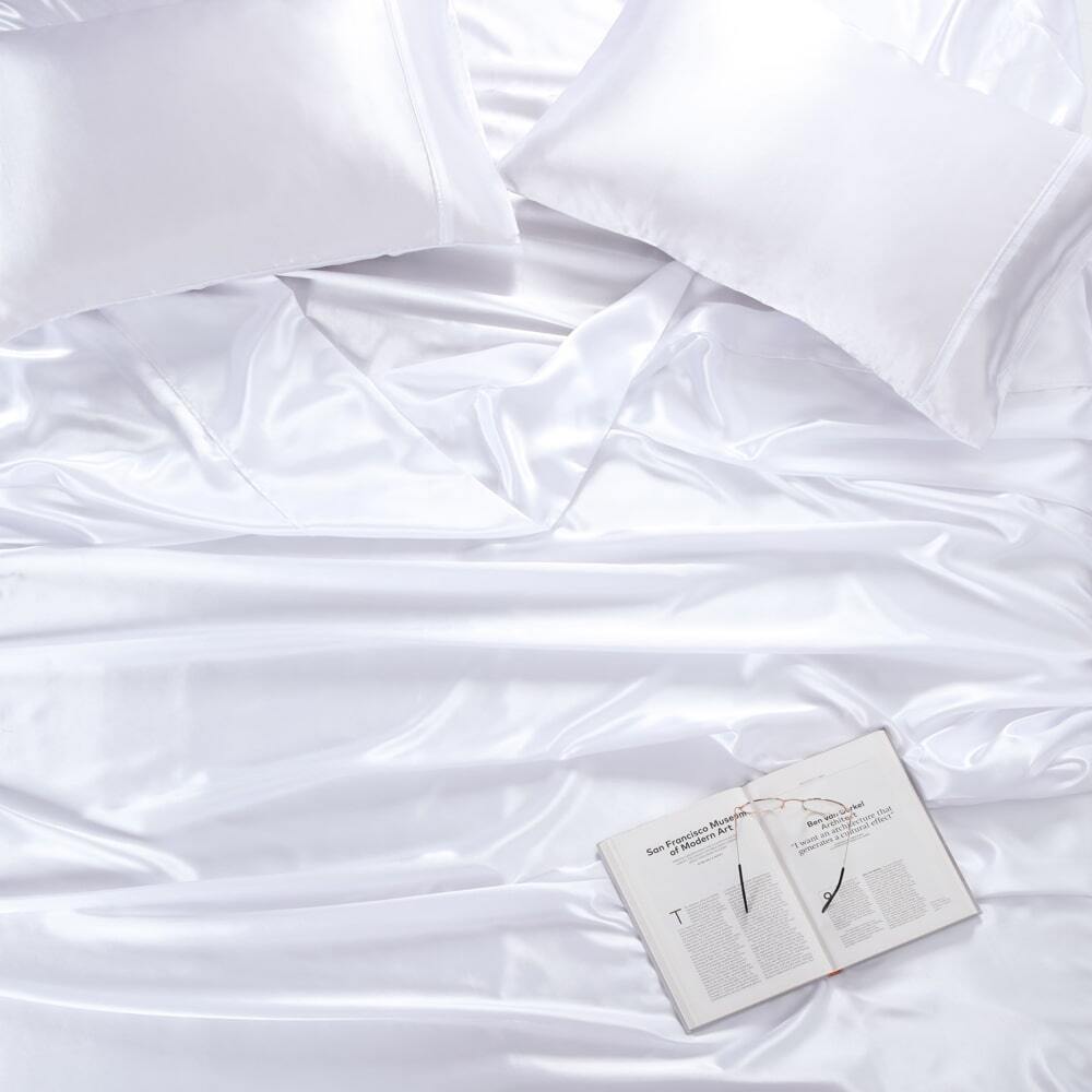 Satin Sheet Set Double Bed White