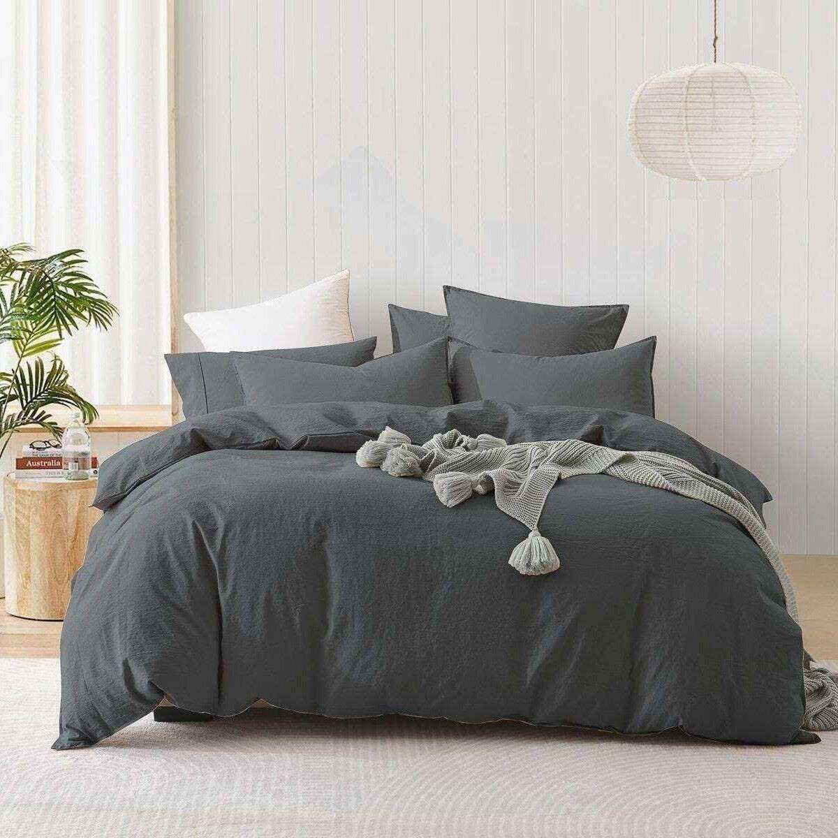 Stone Washed Quilt Cover Set Charcoal