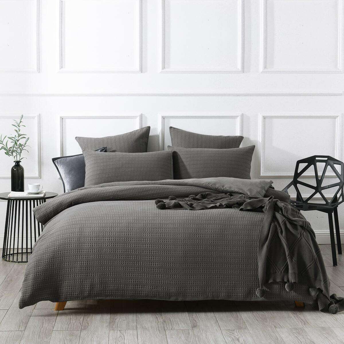Buy Jax Chunky Waffle Charcoal Quilt Cover Set