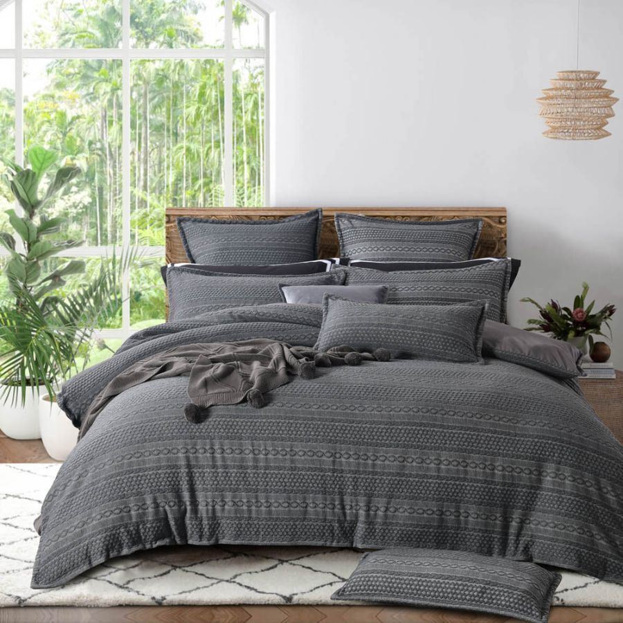 Ivy Charcoal Quilt Cover Set [SIZE: King Bed]