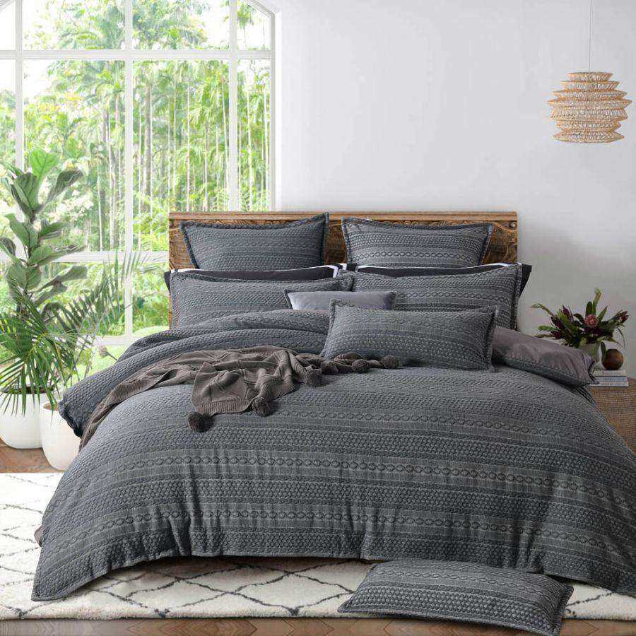 Ivy Charcoal Quilt Cover Set [SIZE: Oblong Cushion]