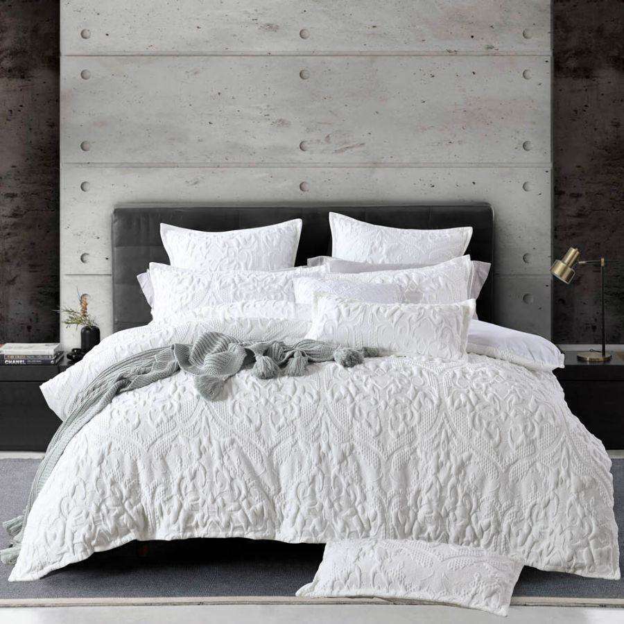 Amari White Quilt Cover Set, White Bed Duvet Covers