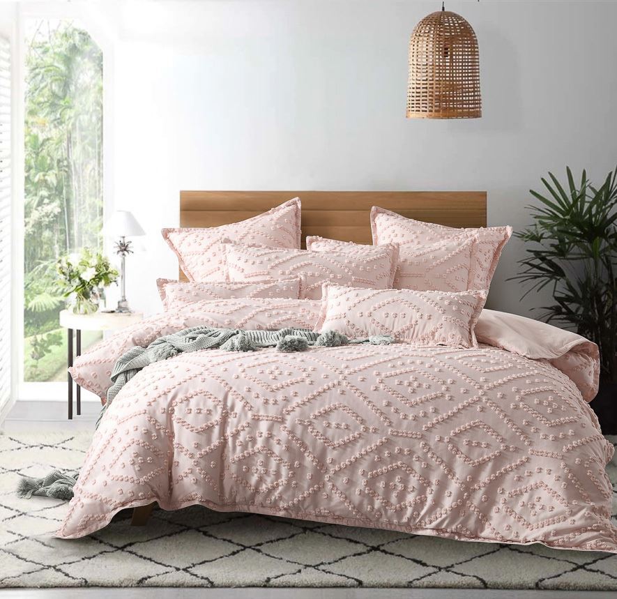 Micah Quilt Cover Set, Pink And White Duvet Cover Queen