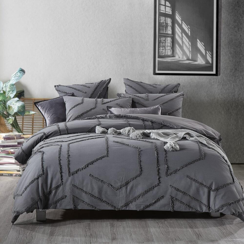 Domino Charcoal Quilt Cover Set [SIZE: Double Bed]