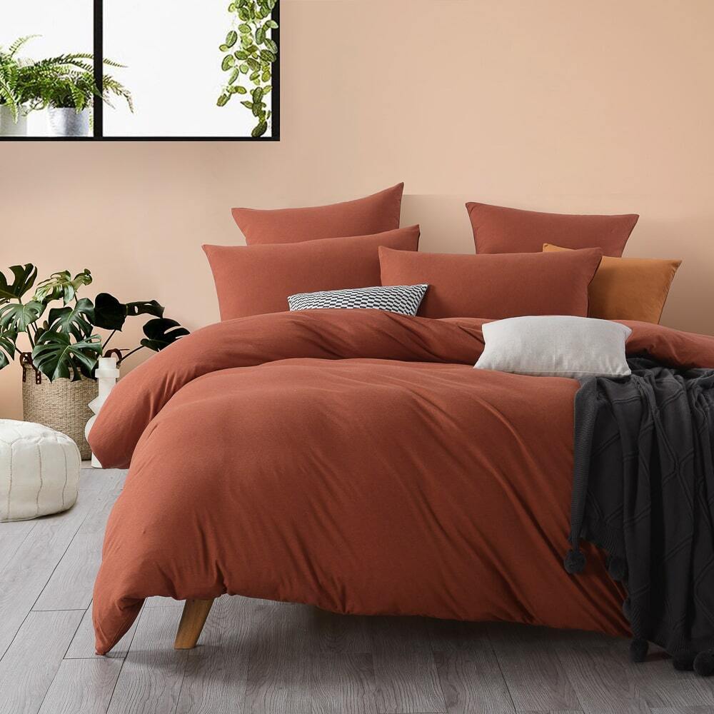 Jersey Quilt Cover Set Rust [SIZE: Super King Bed]