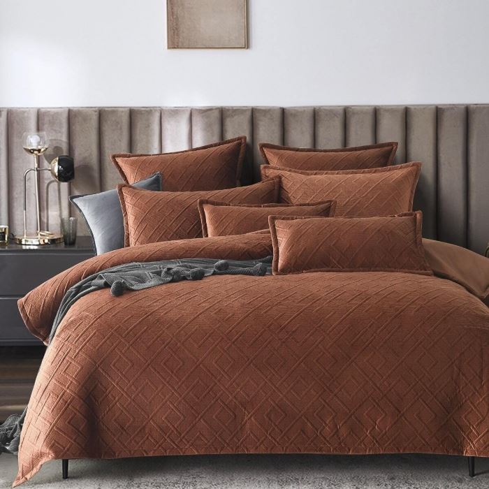 Rust velvet quilt cover from Manchester Collection