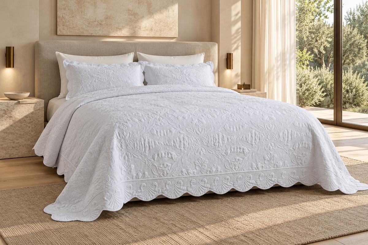 Medici Bedspread Queen Bed White — bedroom styling