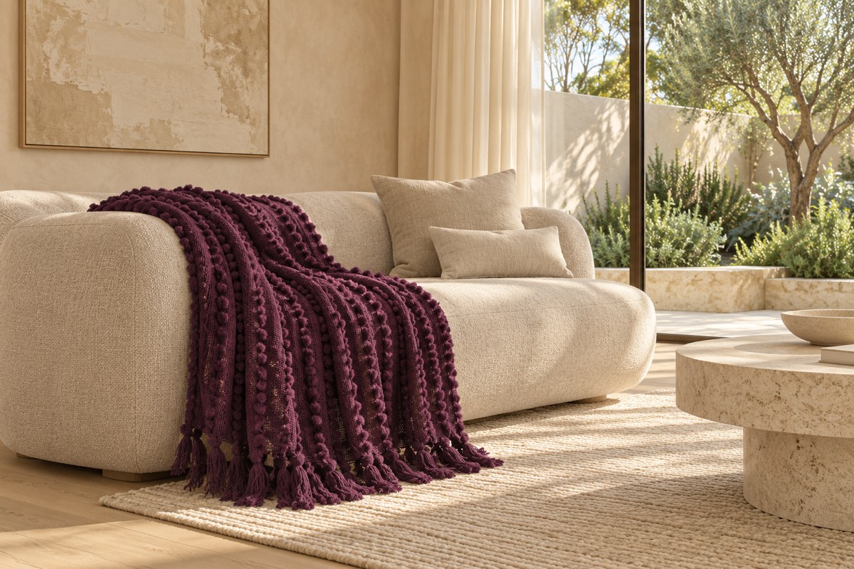Solace Throw Eggplant — living room styling
