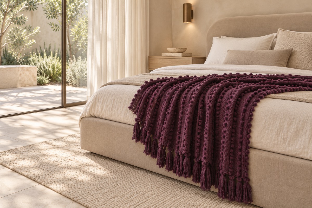 Solace Throw Eggplant — bedroom styling