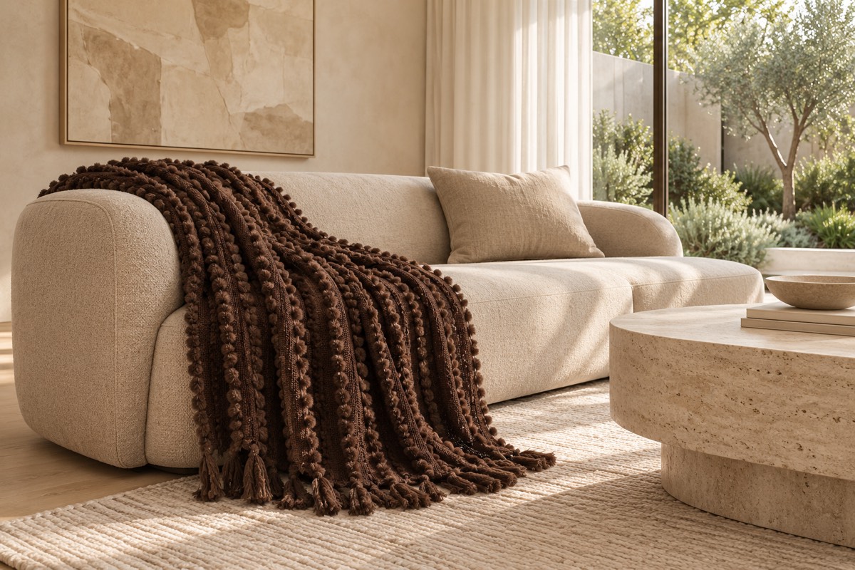 Solace Throw Chocolate — living room styling