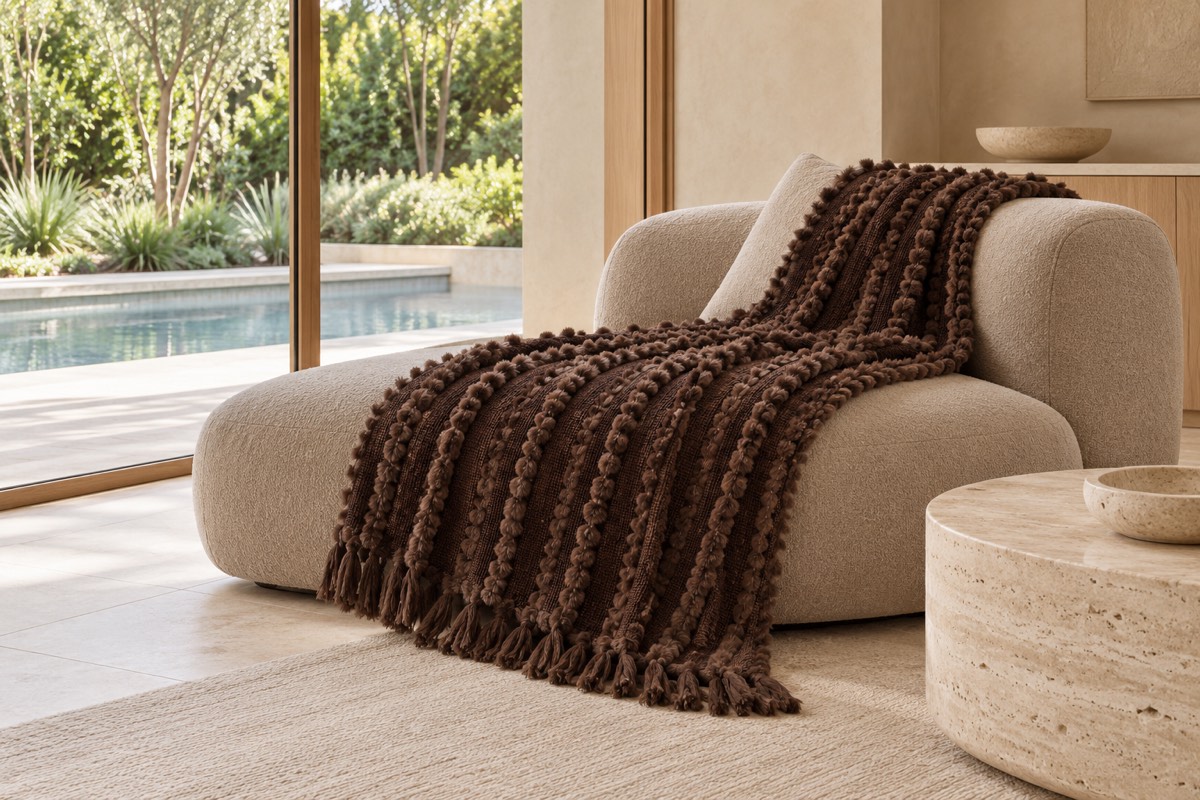 Solace Throw Chocolate — texture and architectural styling