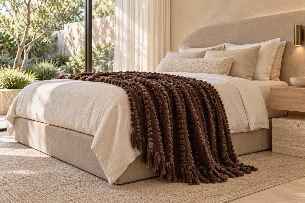 Solace Throw Chocolate — bedroom styling