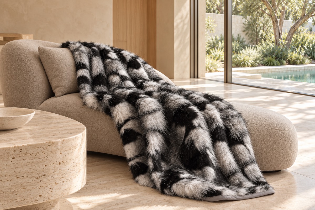 Sawyer Faux Fur Throw — texture and architectural styling
