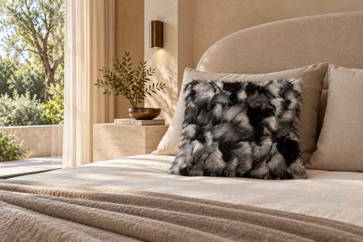 Sawyer Faux Fur Cushion — bedroom styling