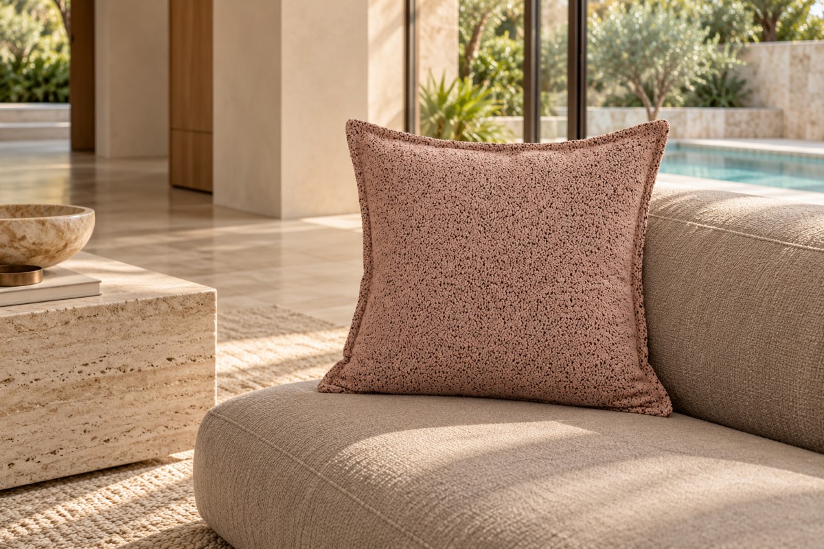 Pascal Square Cushion Blush — texture and architectural styling