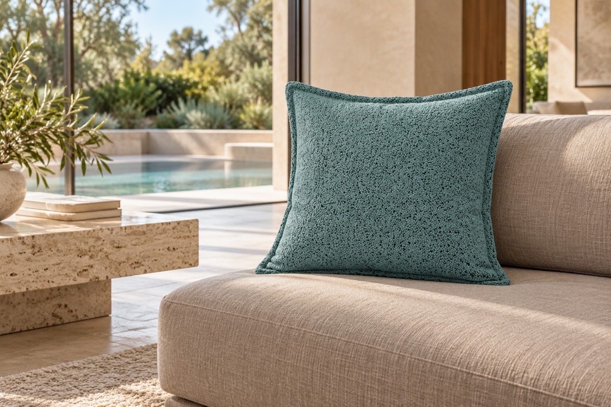 Pascal Square Cushion Aqua — texture and architectural styling