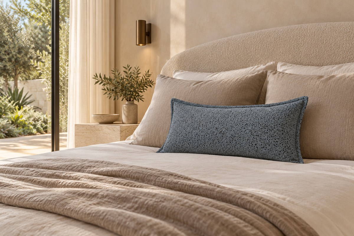 Pascal Breakfast Cushion Slate — bedroom styling