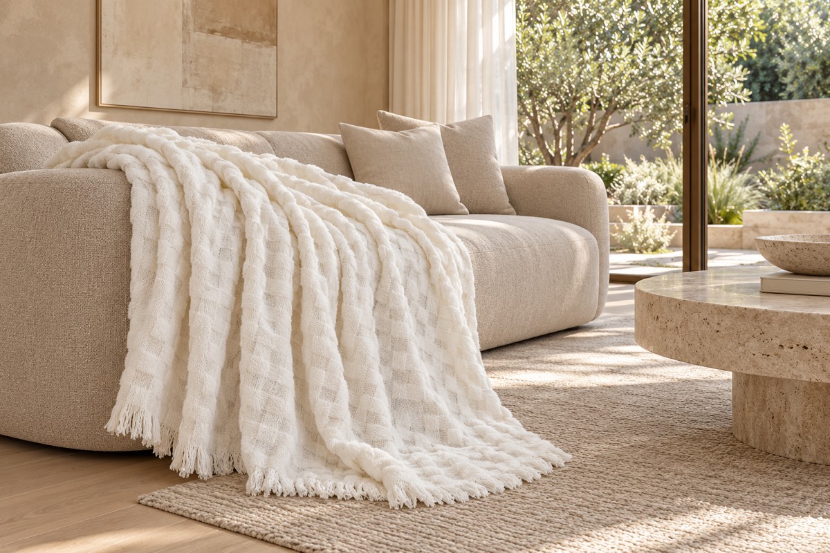 Arlie Throw White — living room styling