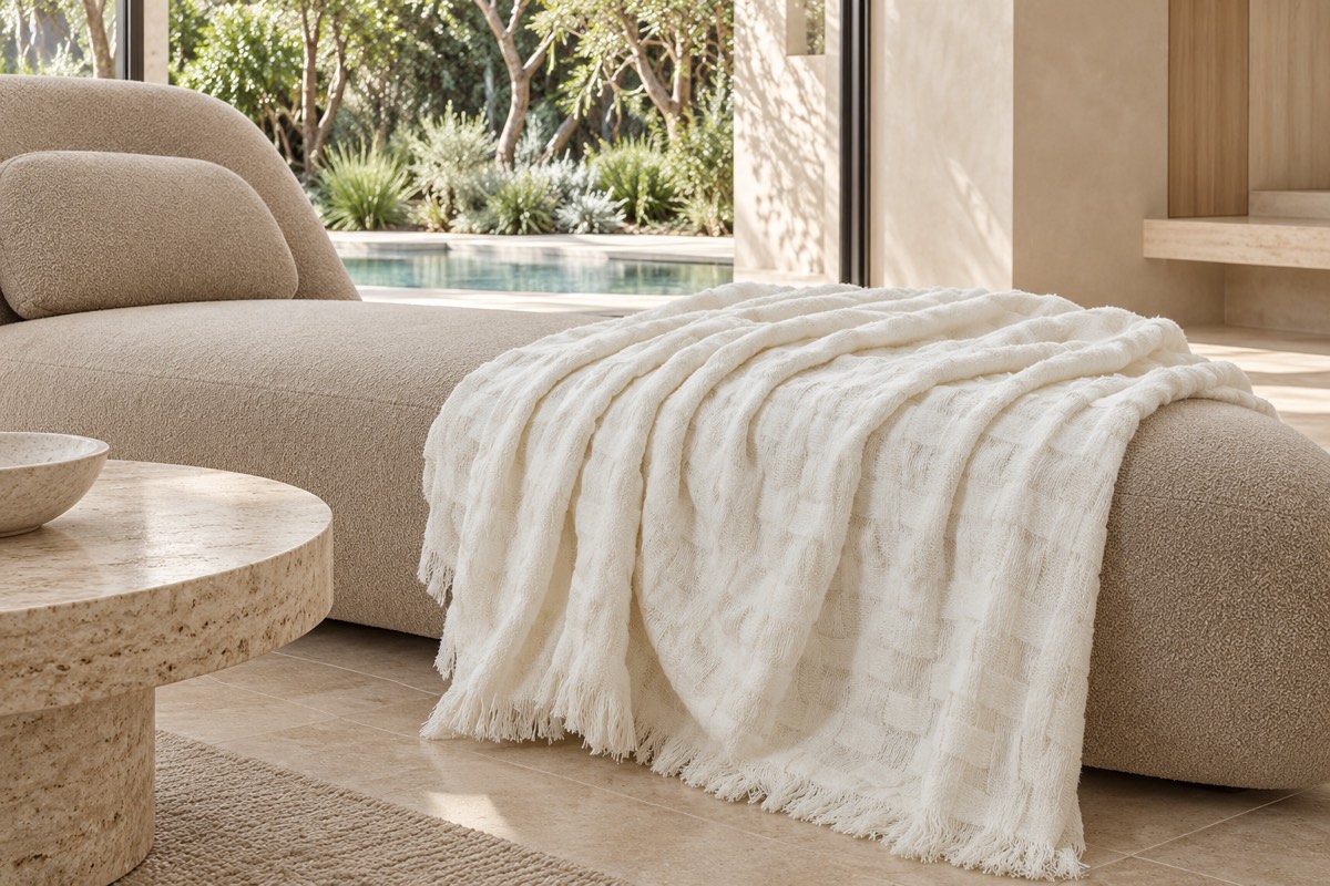 Arlie Throw White — texture and architectural styling