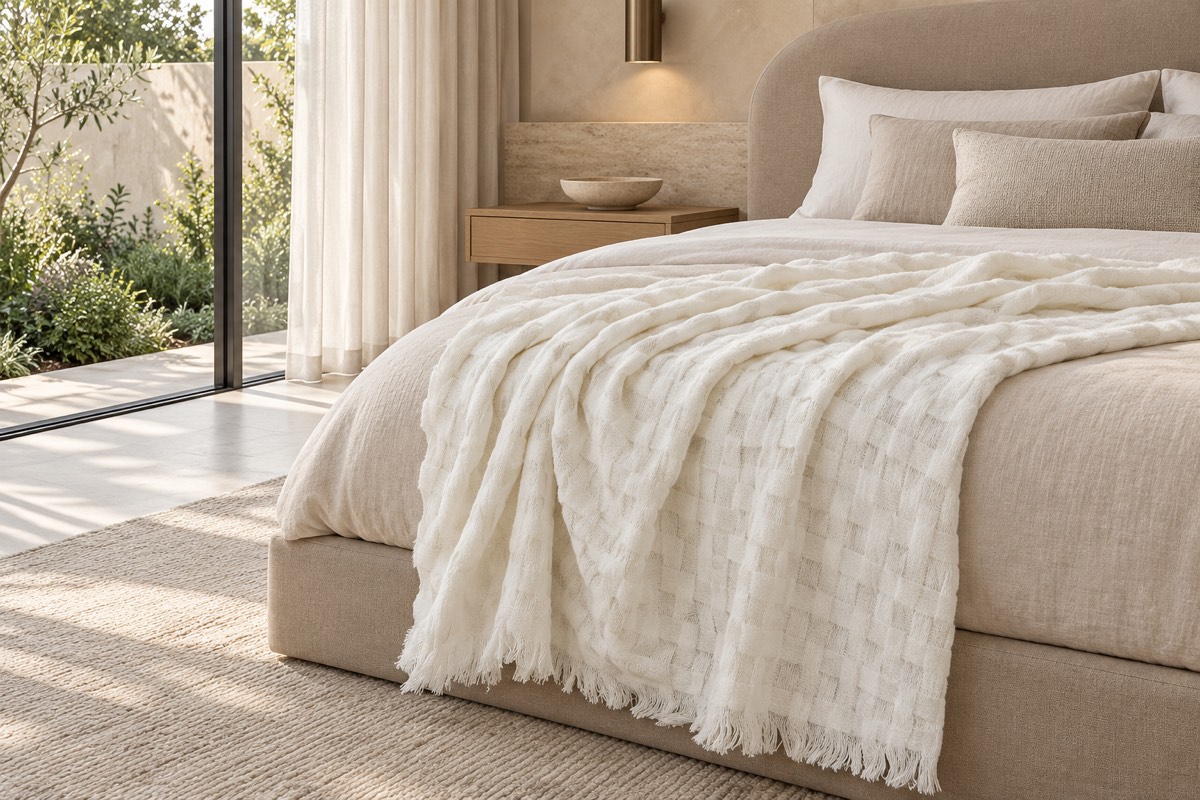 Arlie Throw White — bedroom styling