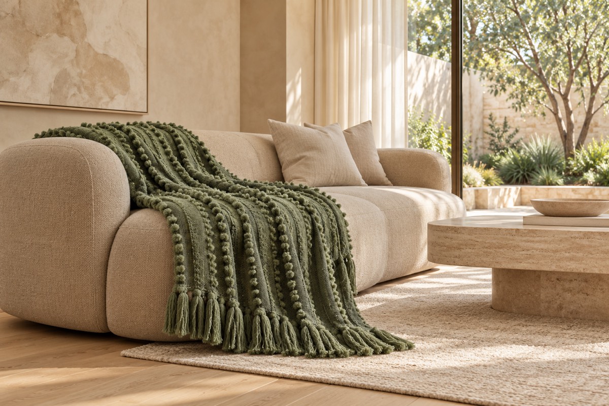 Solace Throw Green — living room styling