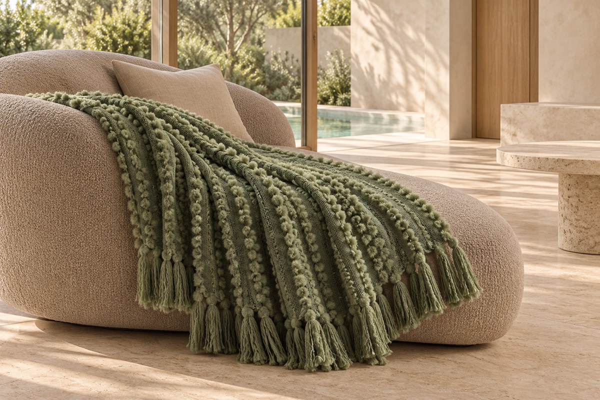 Solace Throw Green — texture and architectural styling