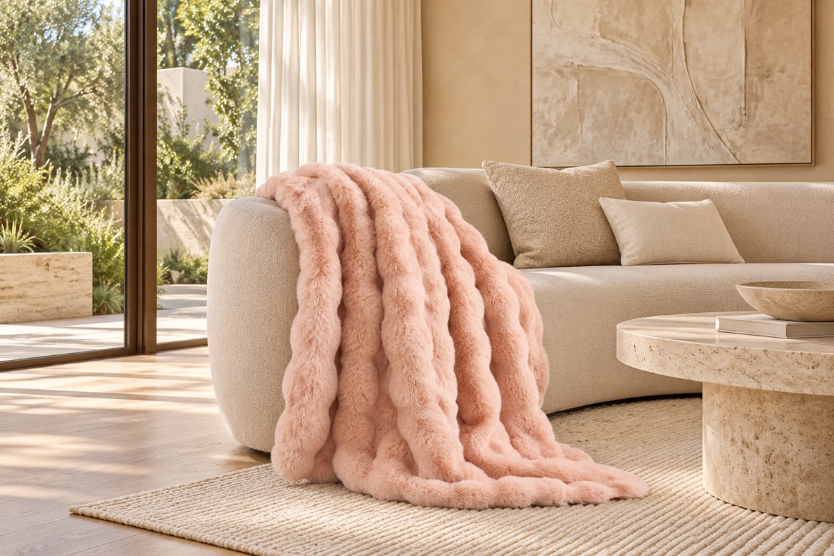 Eden Pink Faux Fur Throw — living room styling