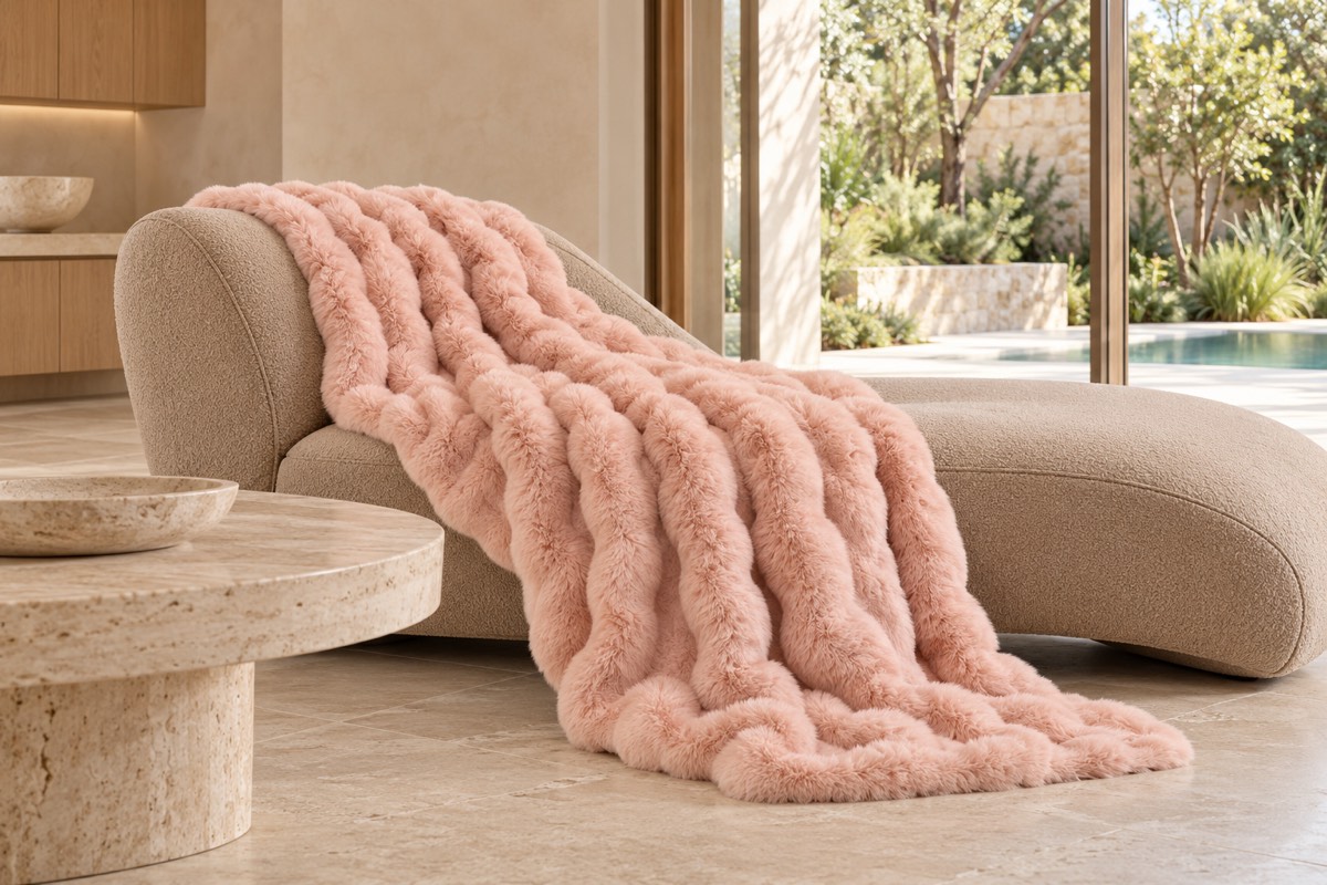 Eden Pink Faux Fur Throw — texture and architectural styling