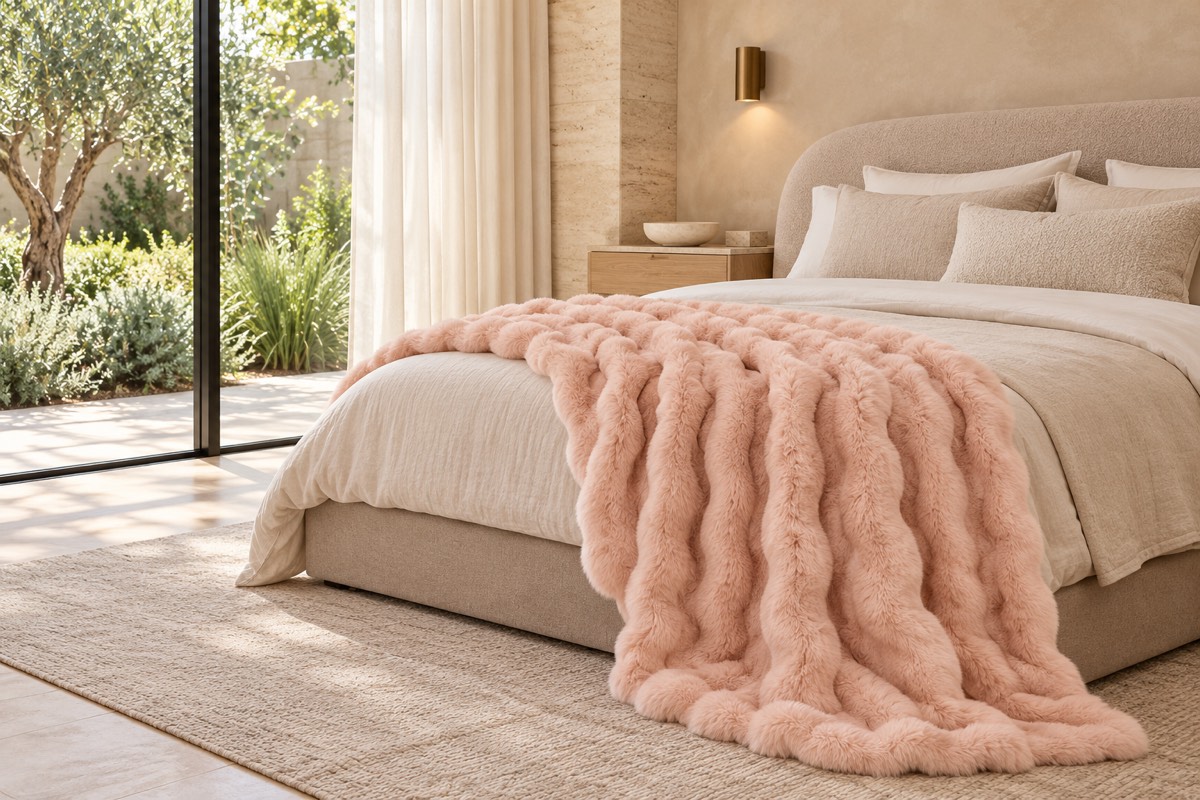 Eden Pink Faux Fur Throw — bedroom styling