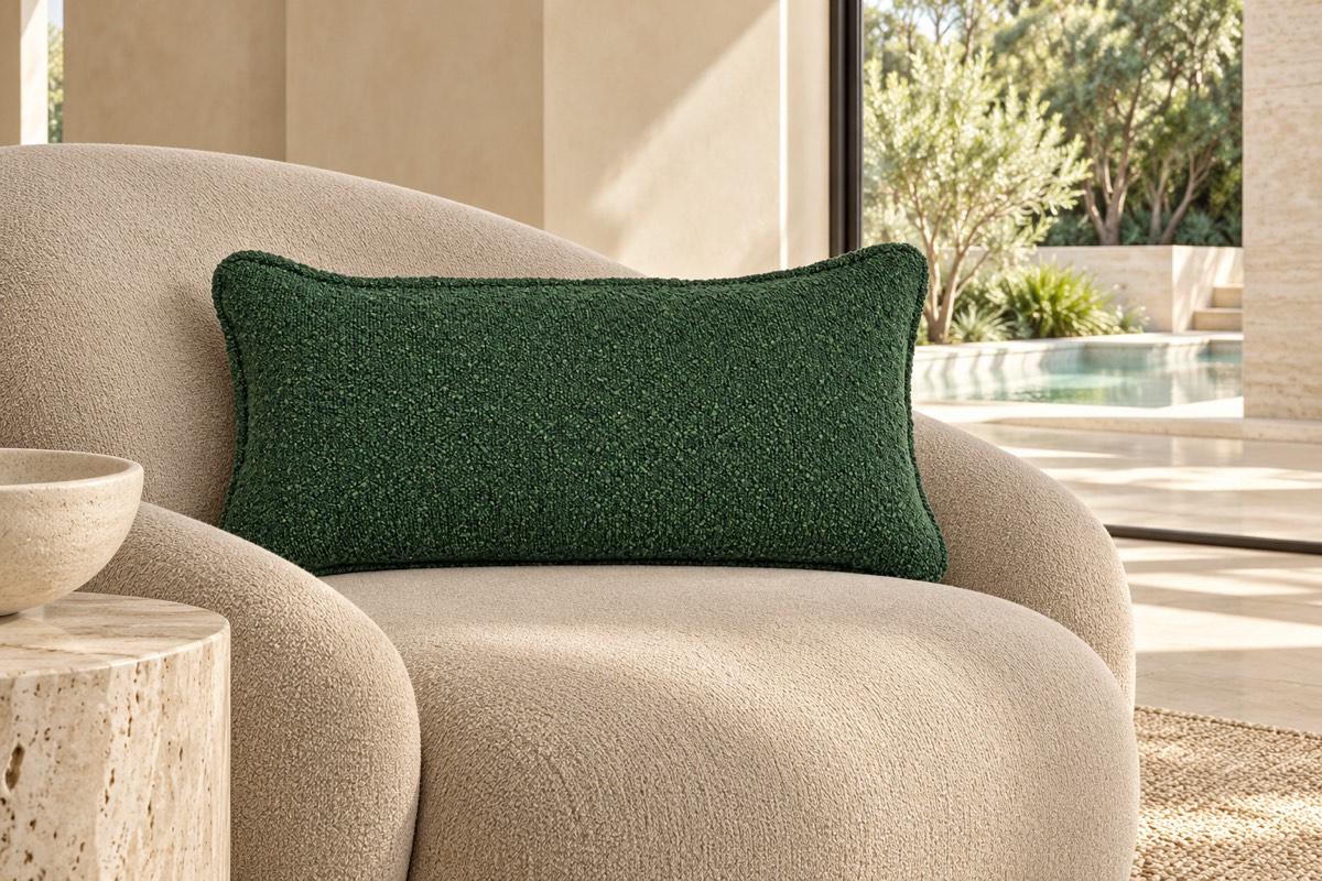Boucle Breakfast Cushion - Green — texture and architectural styling