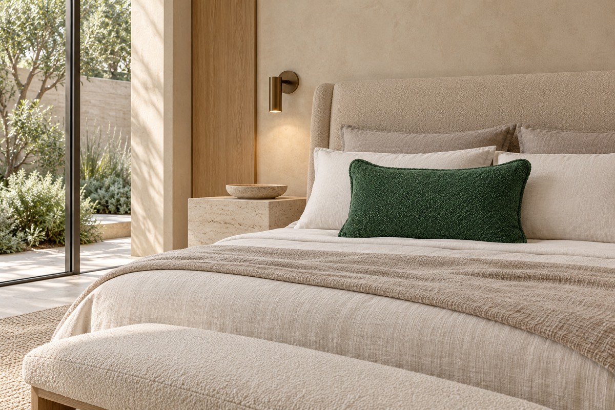 Boucle Breakfast Cushion - Green — bedroom styling