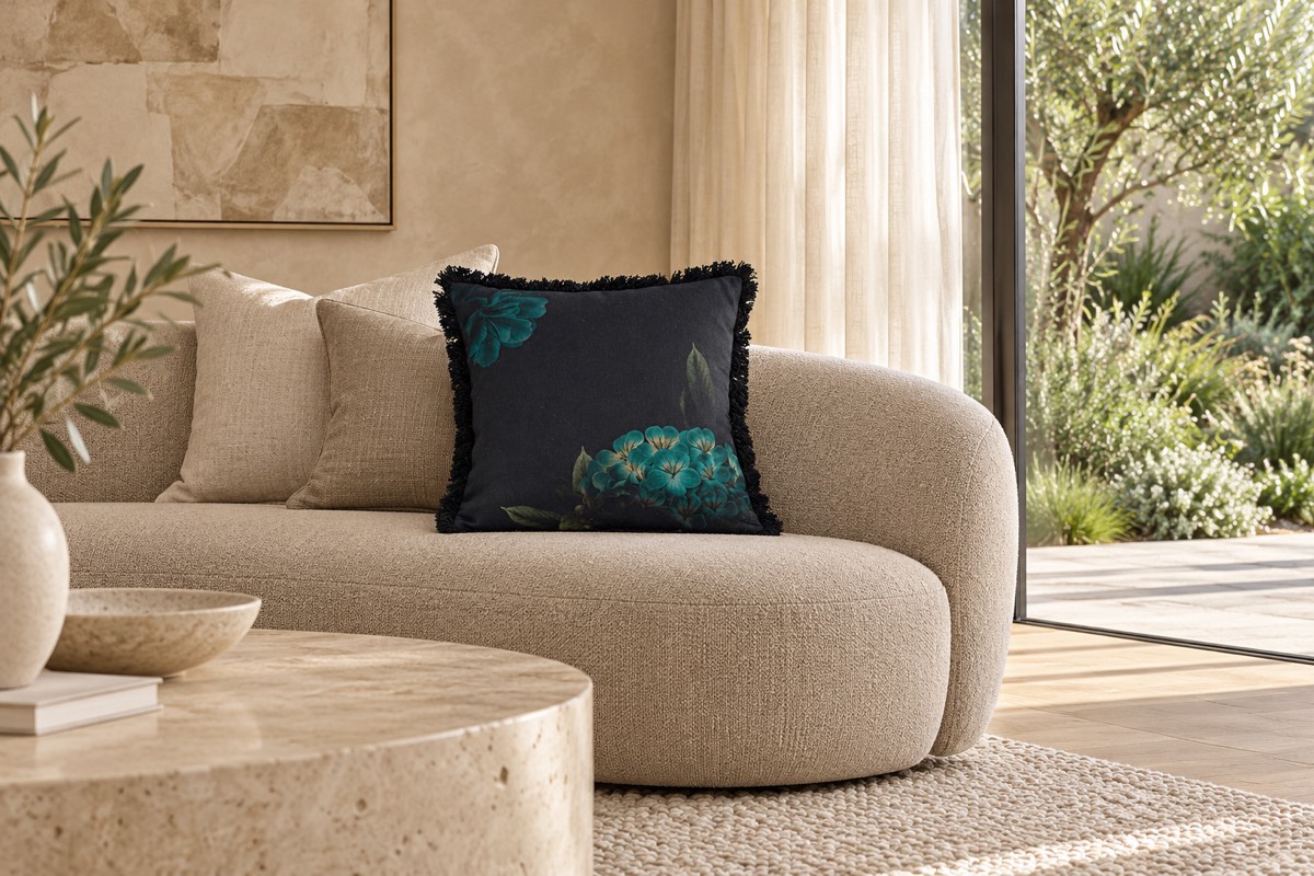 Floressa Teal Cushion — living room styling