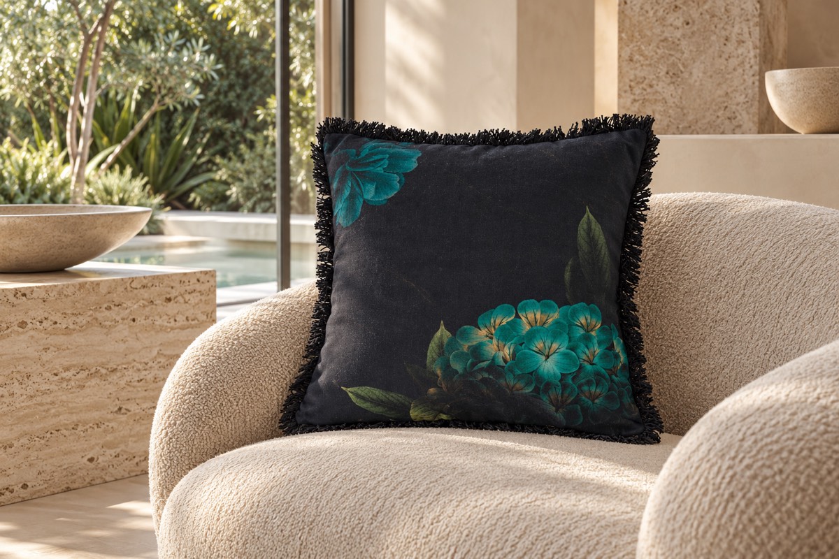 Floressa Teal Cushion — texture and architectural styling