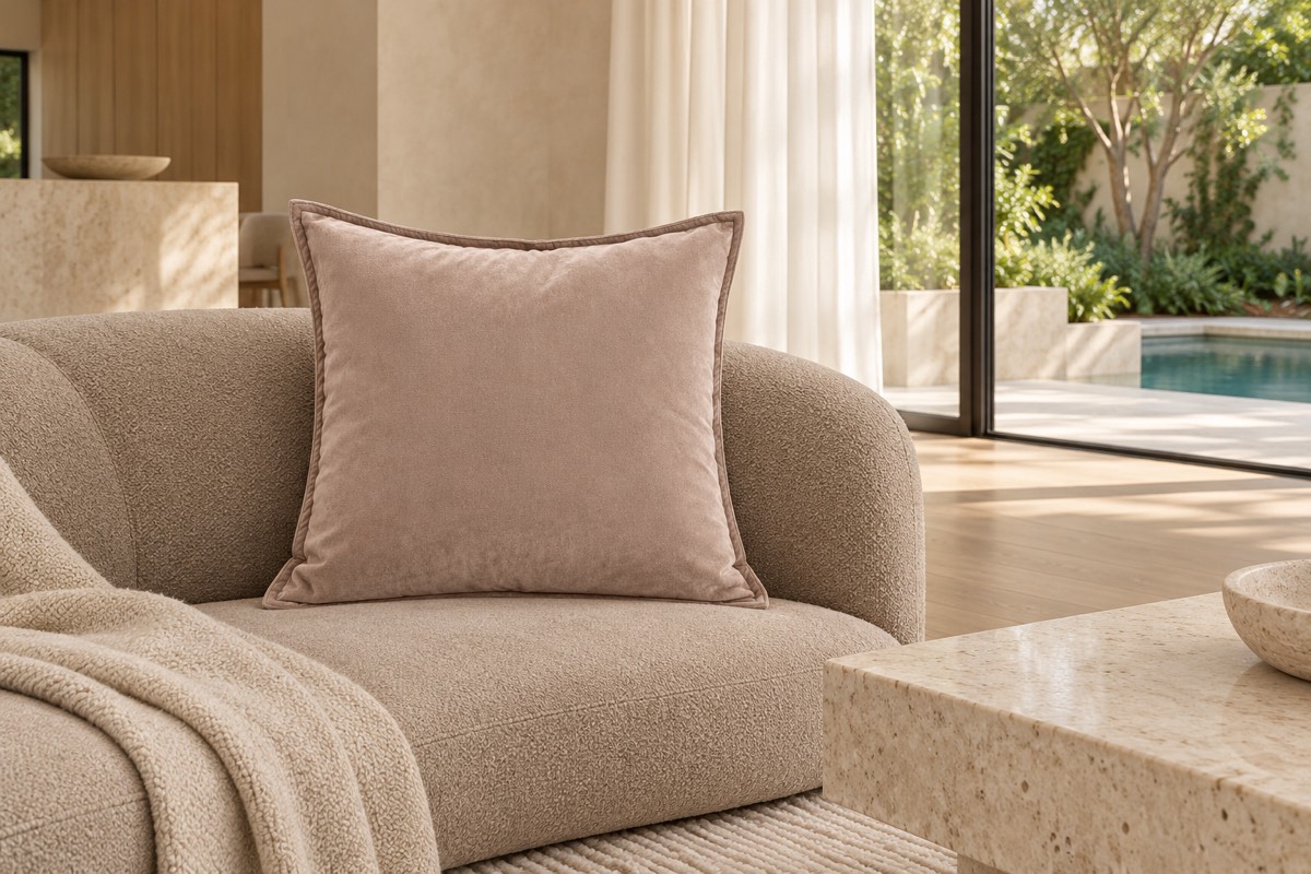 Velvet Cushion Square Mocha — living room styling