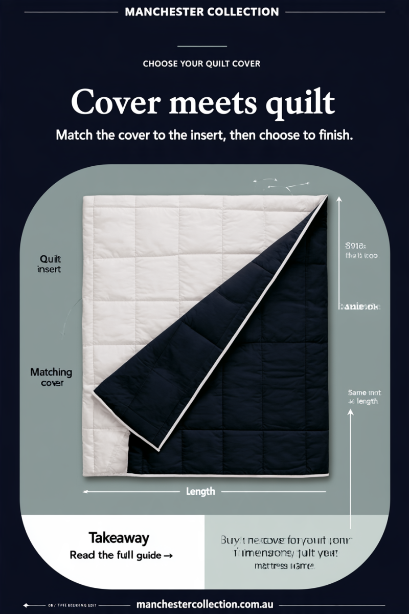 Midjourney illustration of a quilt insert with a navy cover folded back.
