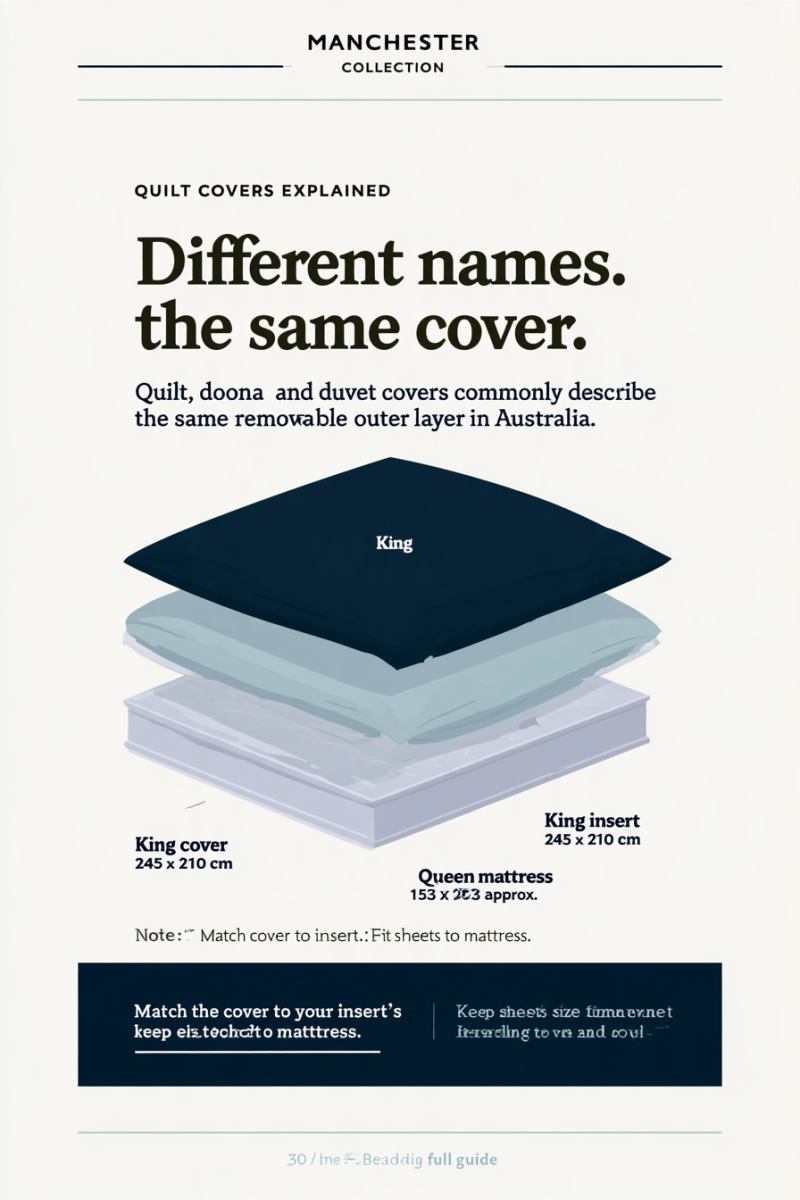 An exploded cover, insert and mattress illustration.