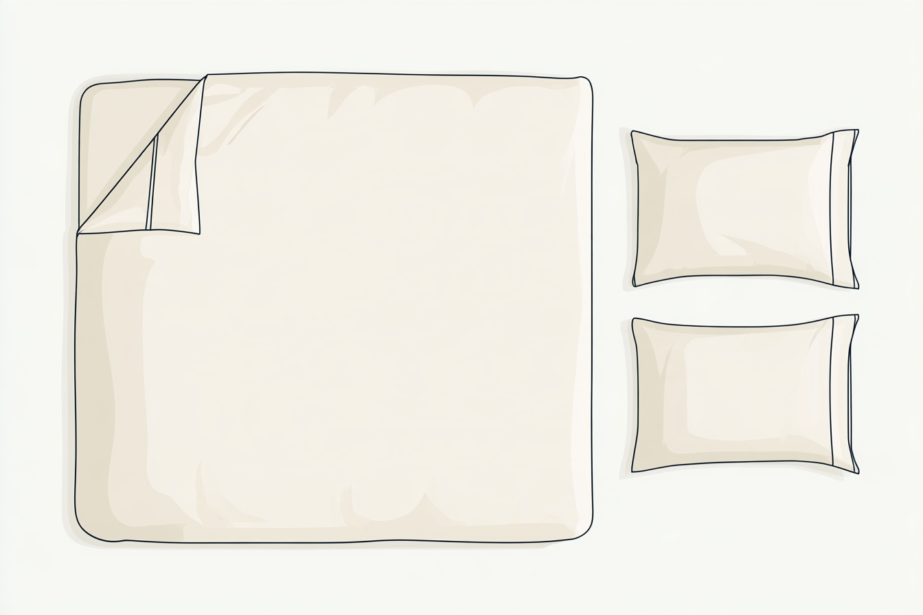 A quilt cover laid out beside two matching pillowcases.