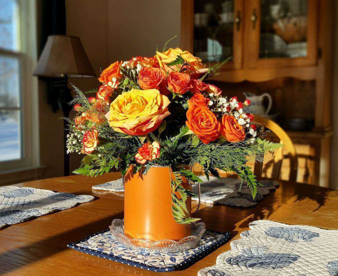 A flower bouquet centerpiece.