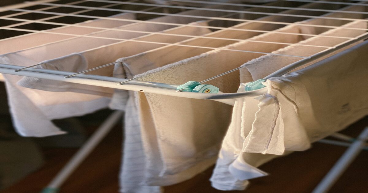 Washed white towels drying.