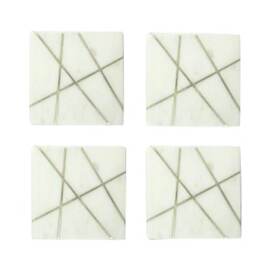 White Marble Coaster W/ Brass Inlay Square (set of 4) Style 1