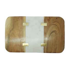 White Marble & Wood Cheese Plate