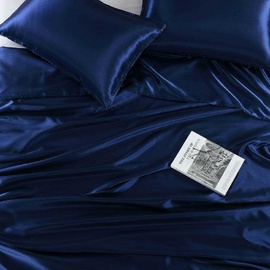 Satin Sheet Set Double Bed Navy