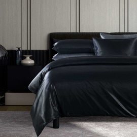 Satin Quilt Cover Set Black [SIZE: Super King Bed]